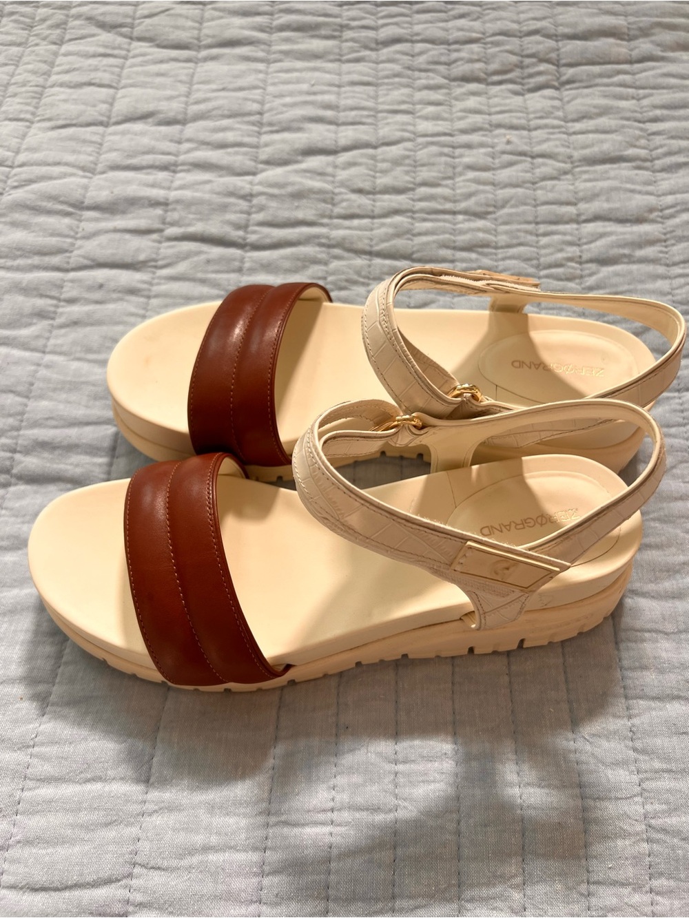 Cole Haan Two-Tone Platform Sandals in Brown and Cream